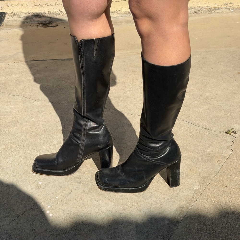 Vintage y2k Black Knee-High Women's leather Boots